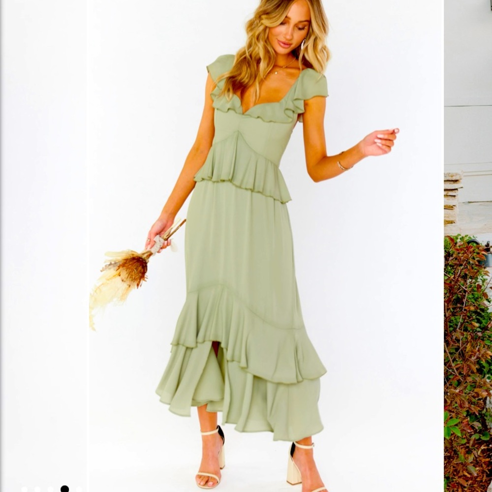 Show Me Your Mumu Reese Ruffle Dress Moss Green Size Medium!